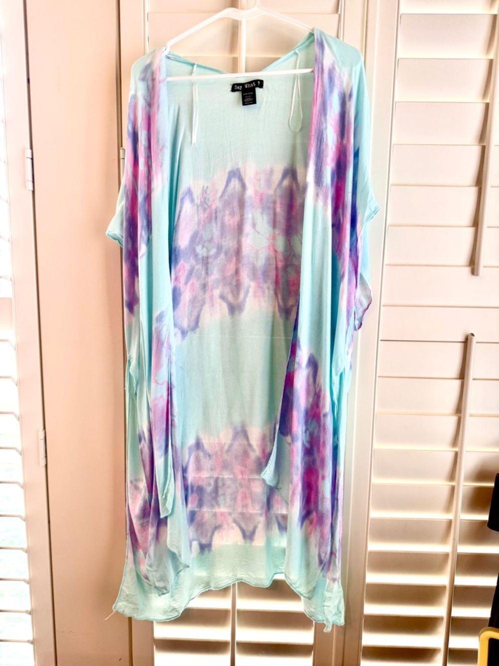 Say What? Boho Tie Dye Kimono Cardigan Mint Purple Pink One Size Beach Coverup